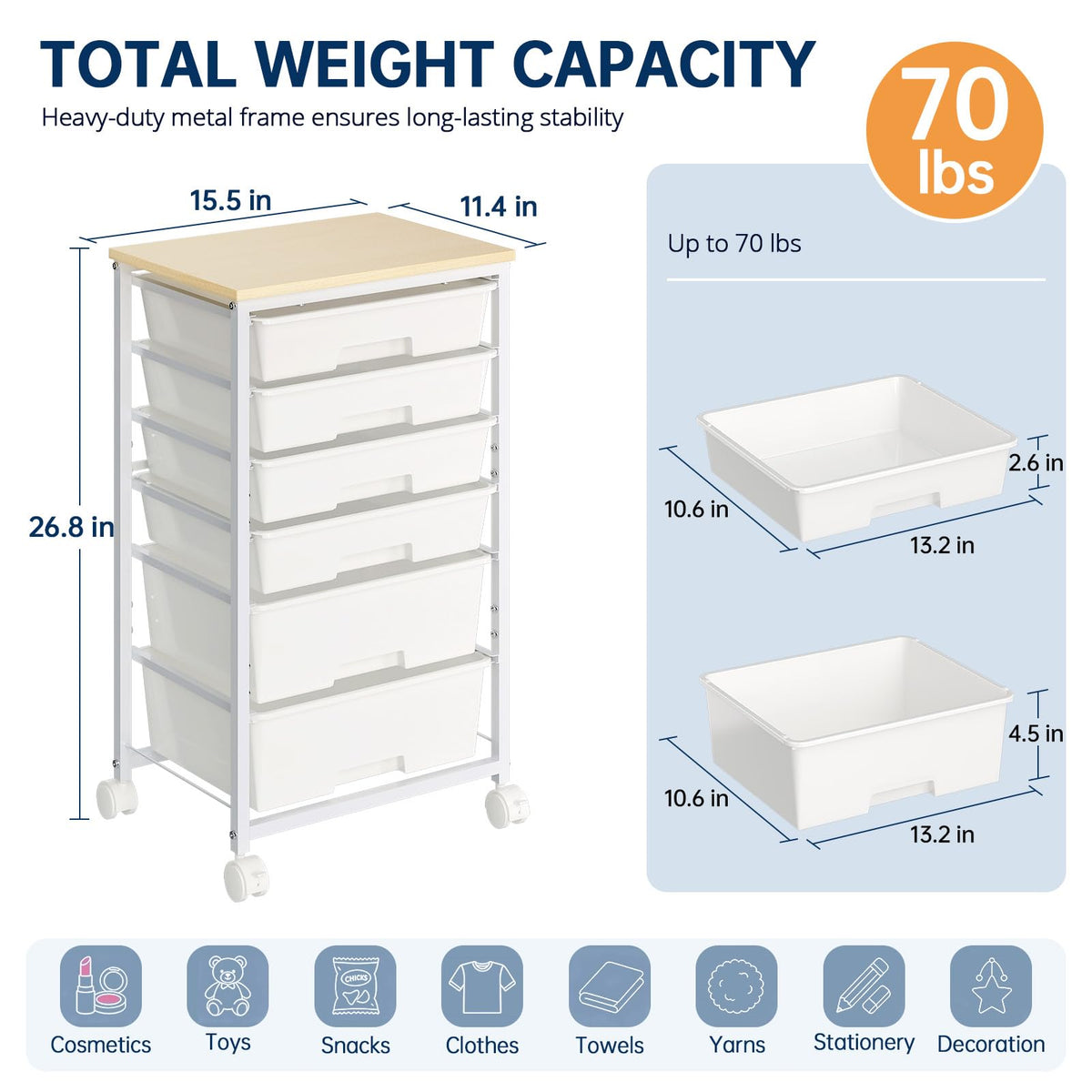 Rolling Storage Cart with 6 Drawers N93158