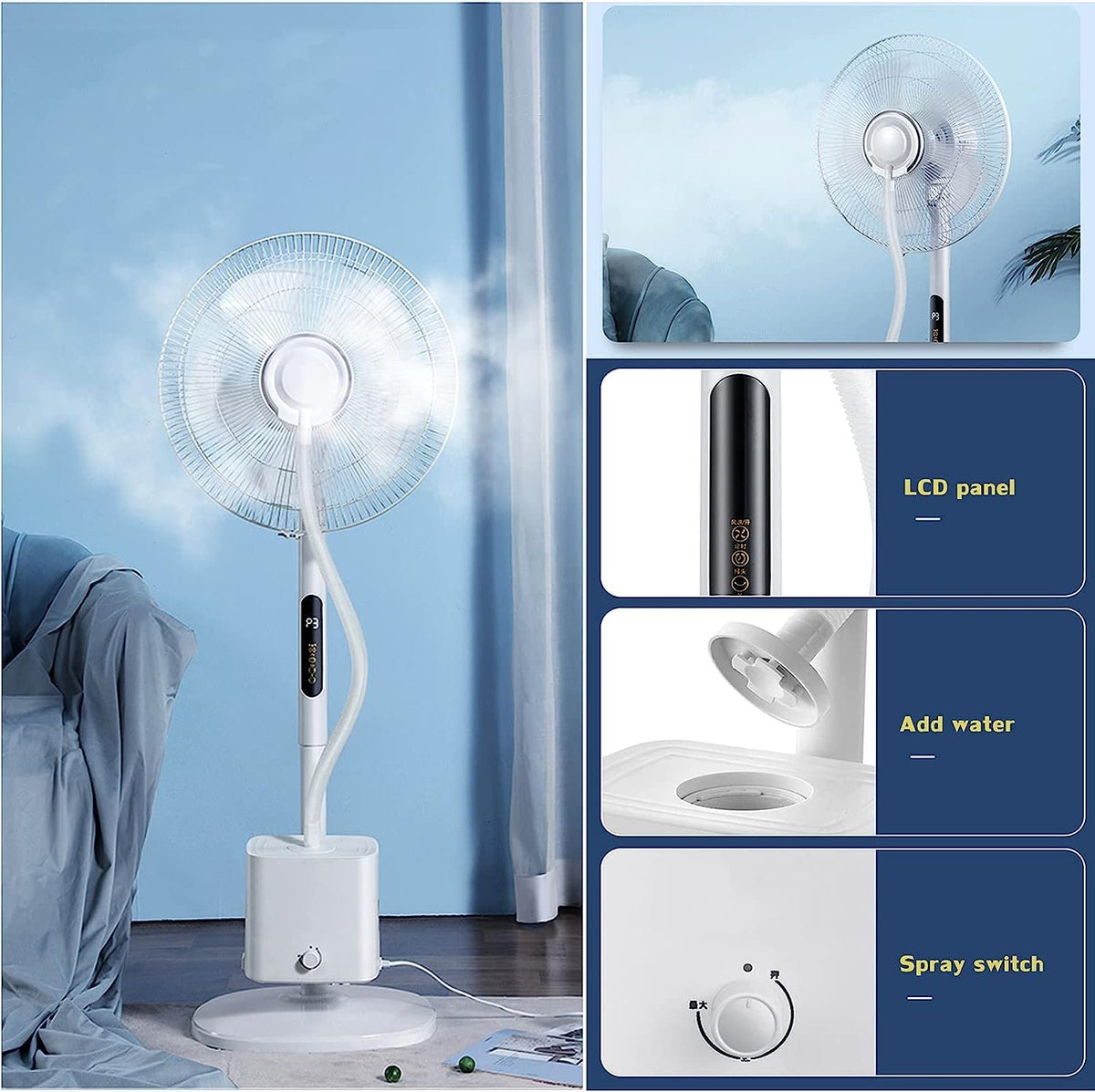 Oscillating Misting Pedestal Fan with Remote Control, 3-Speed, 16-inch, White C143512