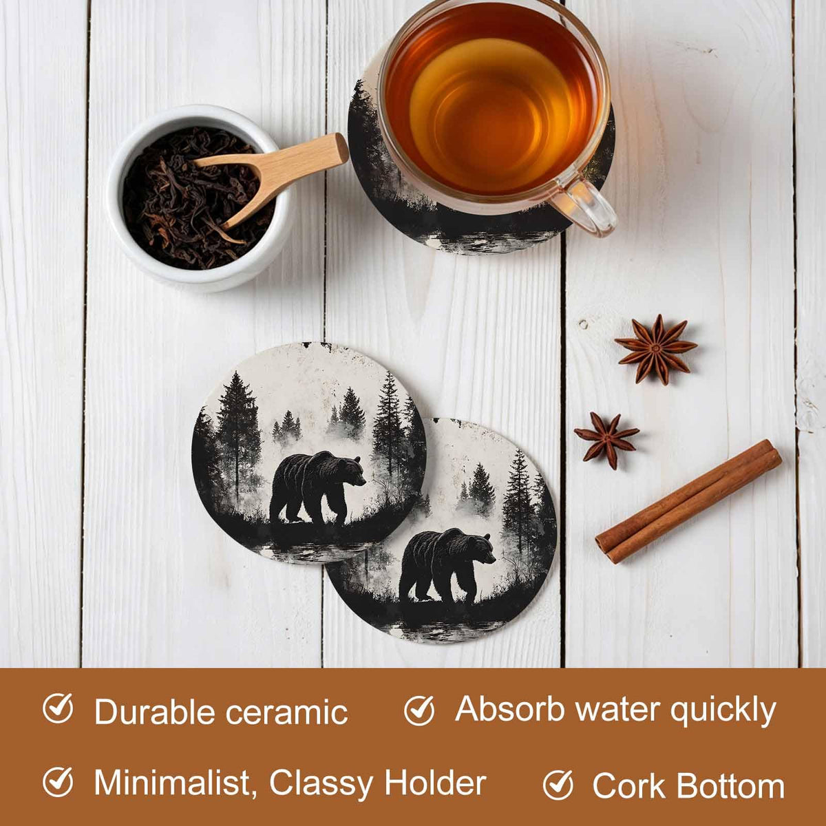 Black Absorbent Round Ceramic Coasters Set of 6 G6089