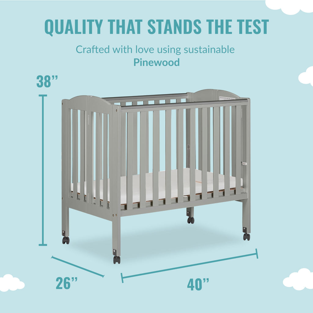 Cool Grey 2 in 1 Folding Portable Crib with 3” Fiber Mattress L25460