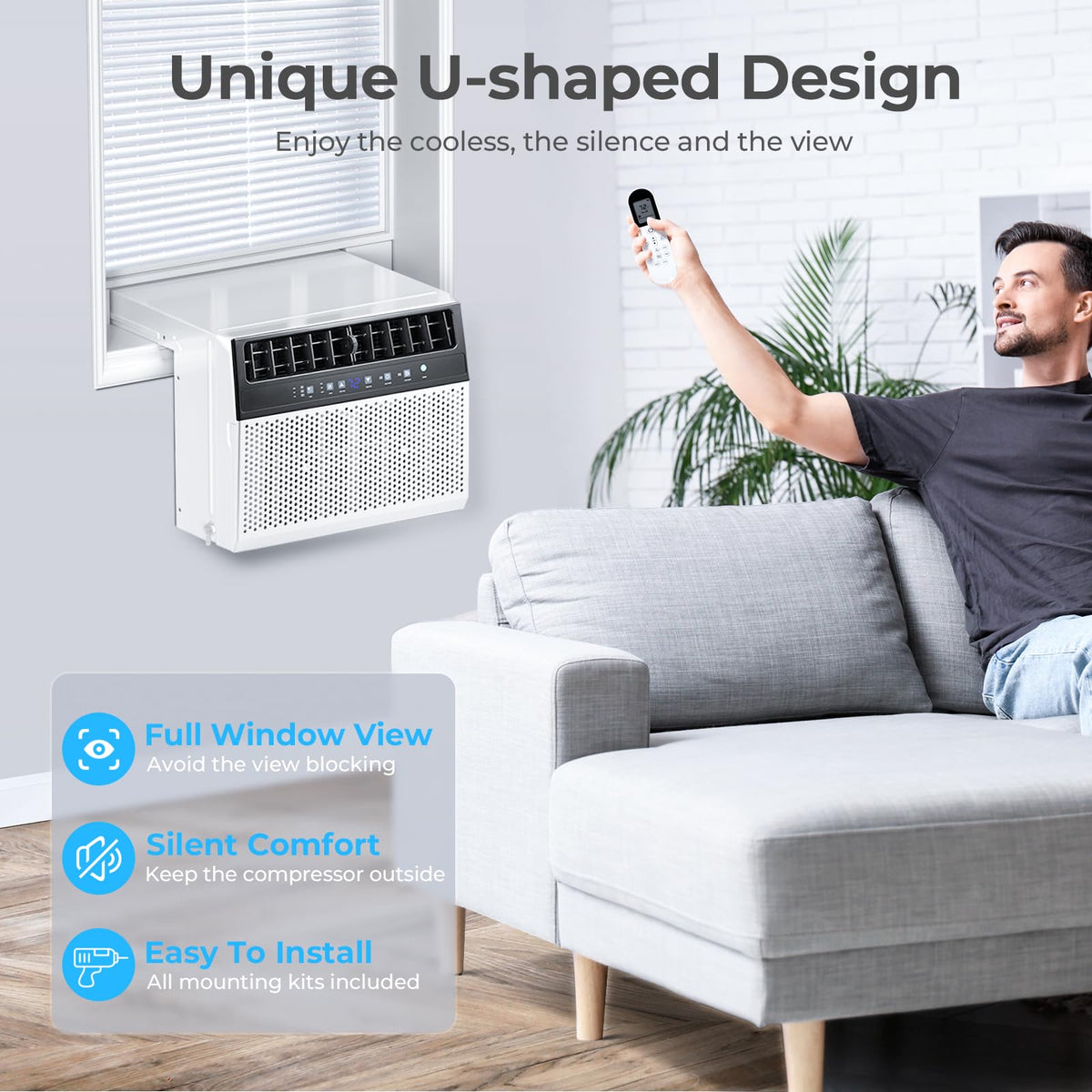 U-Shaped 10,000BTU Window Air Conditioner with Full Window View, Ivory White L944345