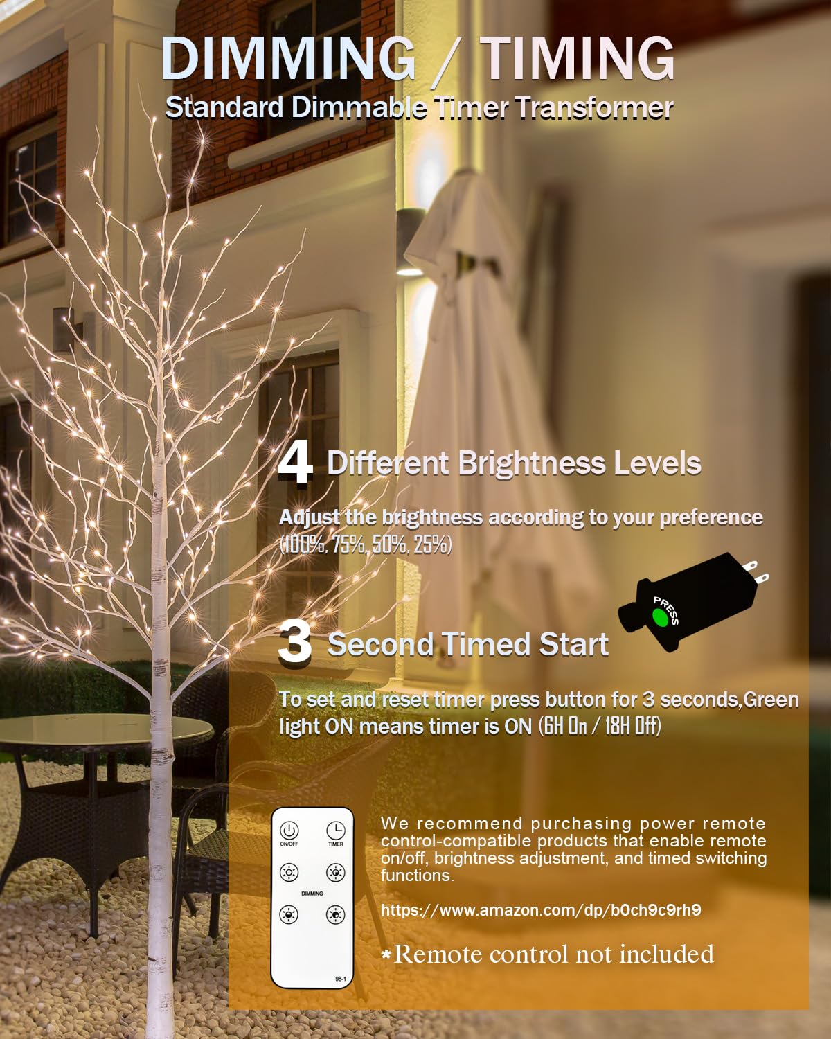 Lighted Birch Tree Set 4ft 6ft 8ft 512 Warm White LEDs F86059