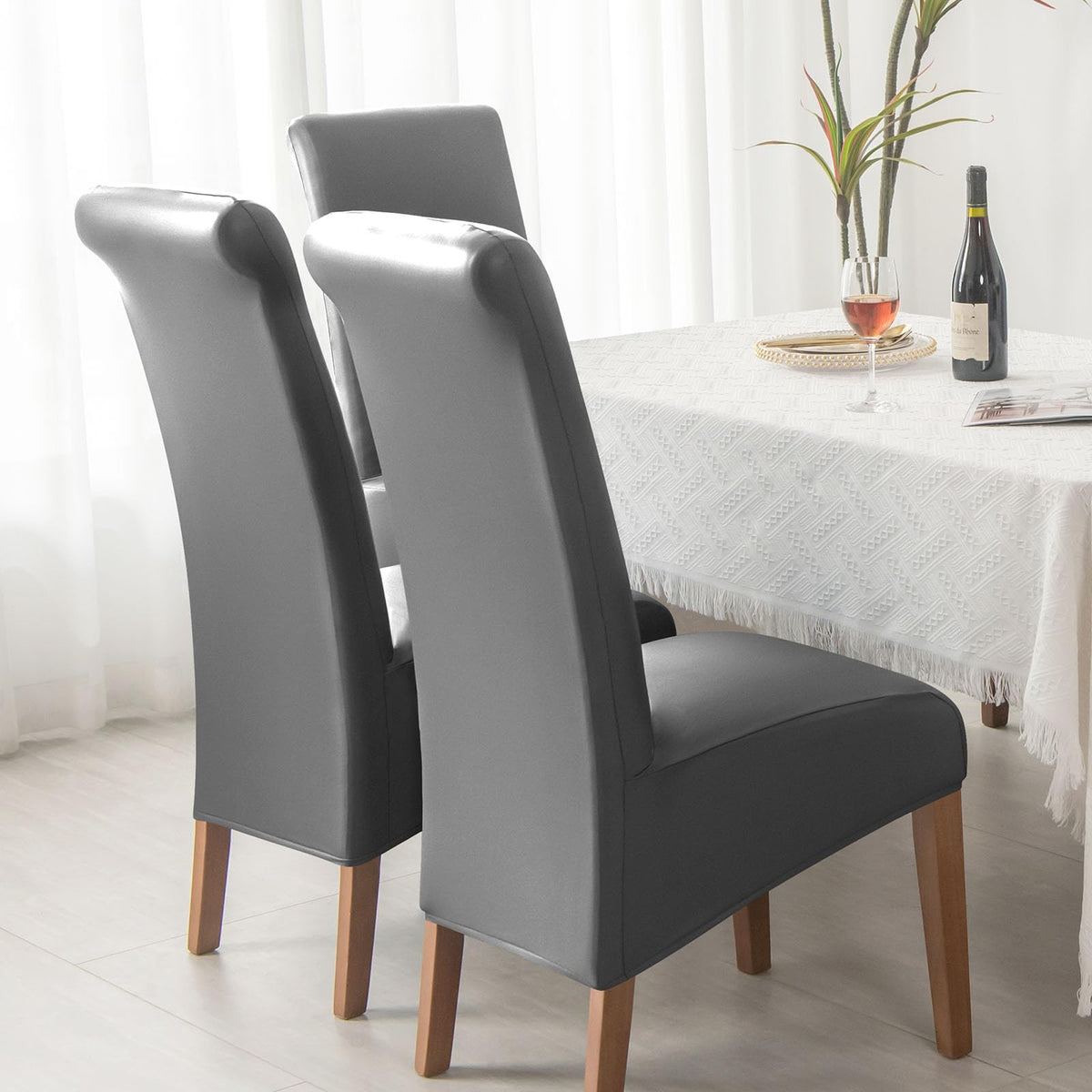 Waterproof PU Leather High Back Dining Chair Covers Set of 2 A1604