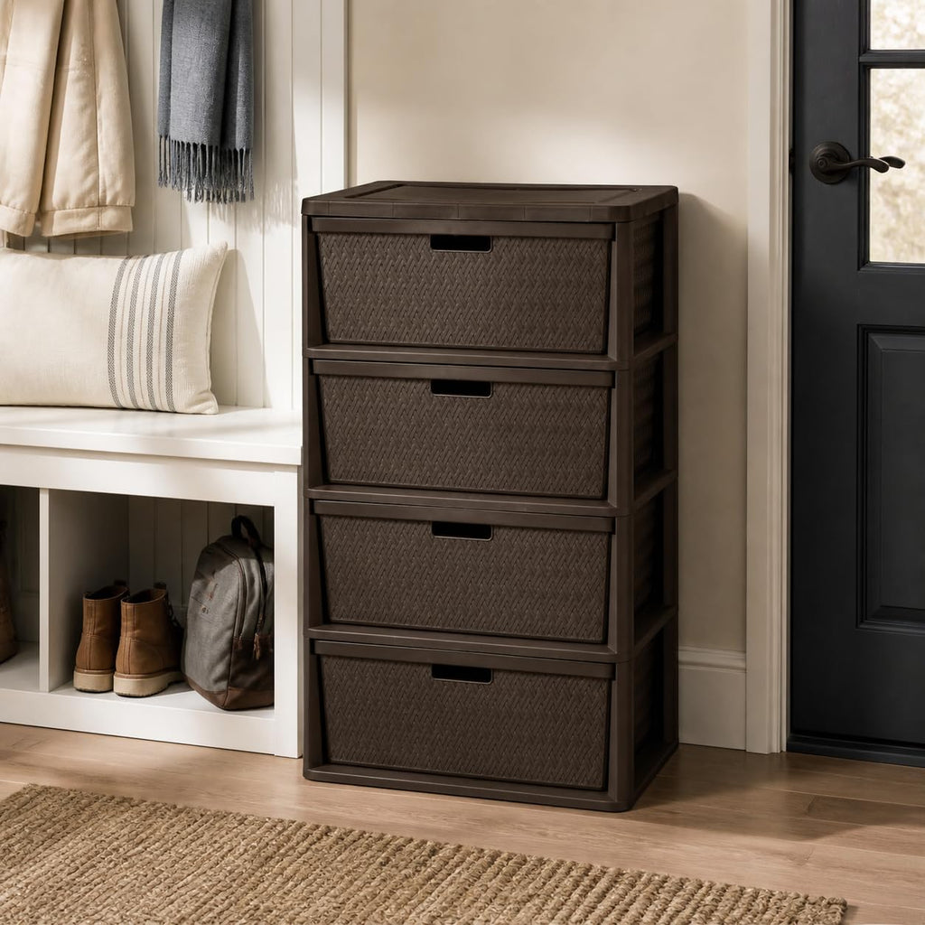 Brown 4 Drawer Plastic Storage Tower L581547