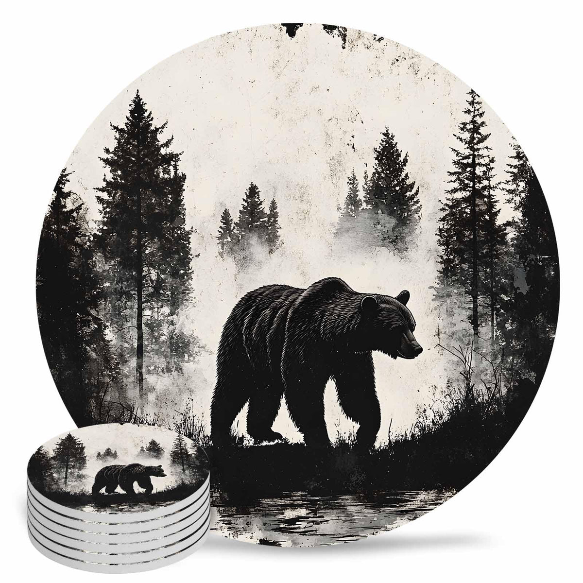 Black Absorbent Round Ceramic Coasters Set of 6 G6089