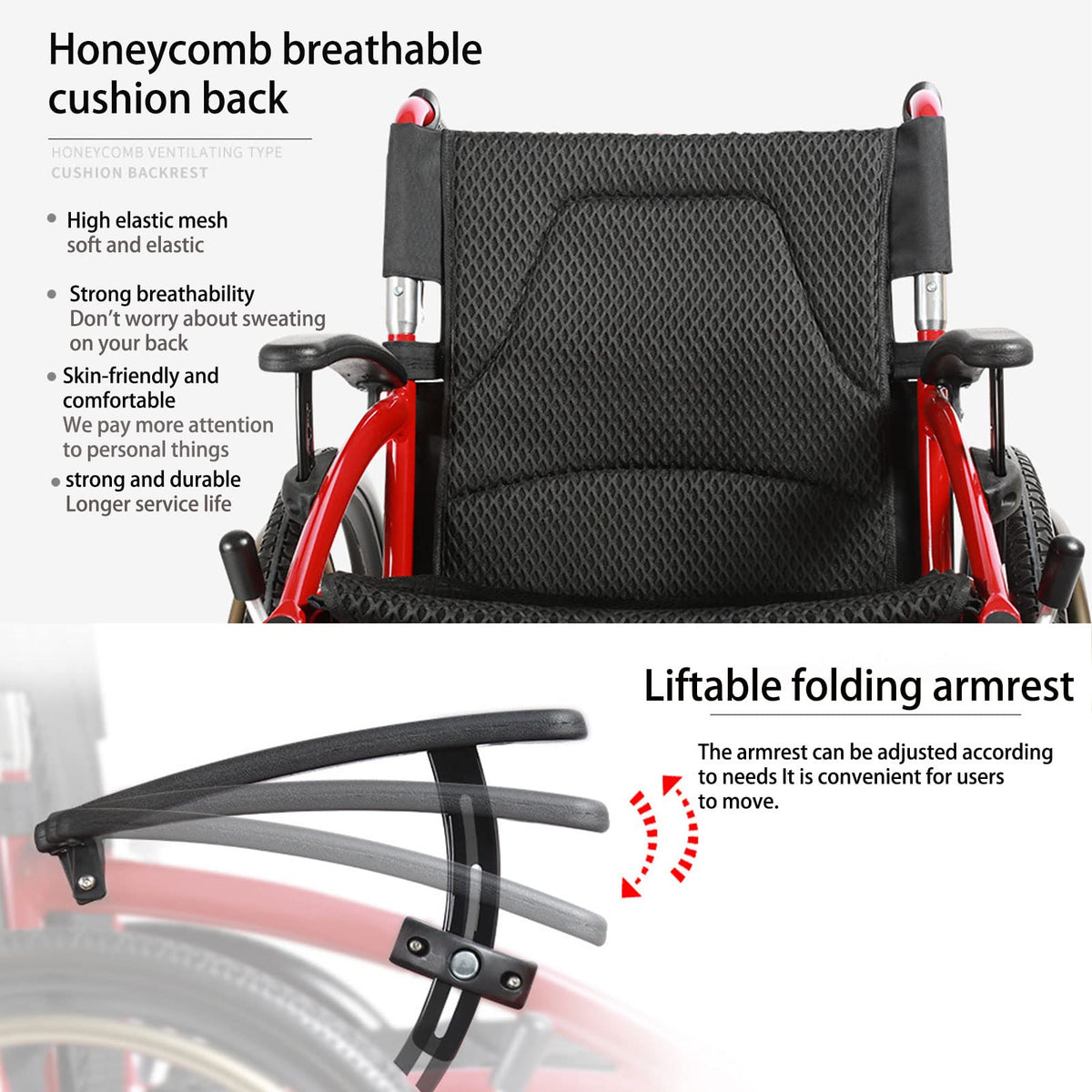 Folding Transport Wheelchair with Detachable Full Arms and Elevating Leg Rest W632201