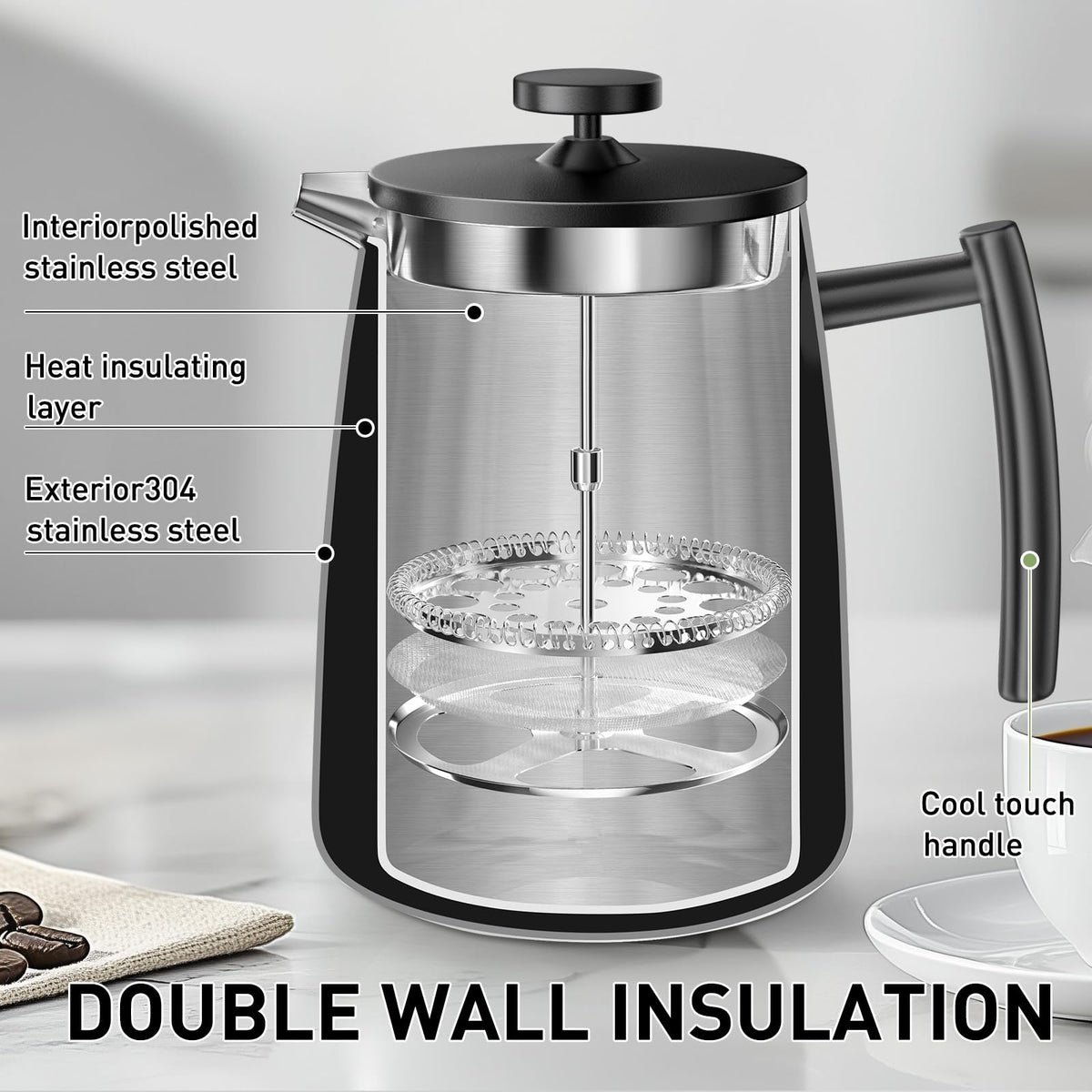 50oz Stainless Steel Insulated French Press Coffee Maker S462992