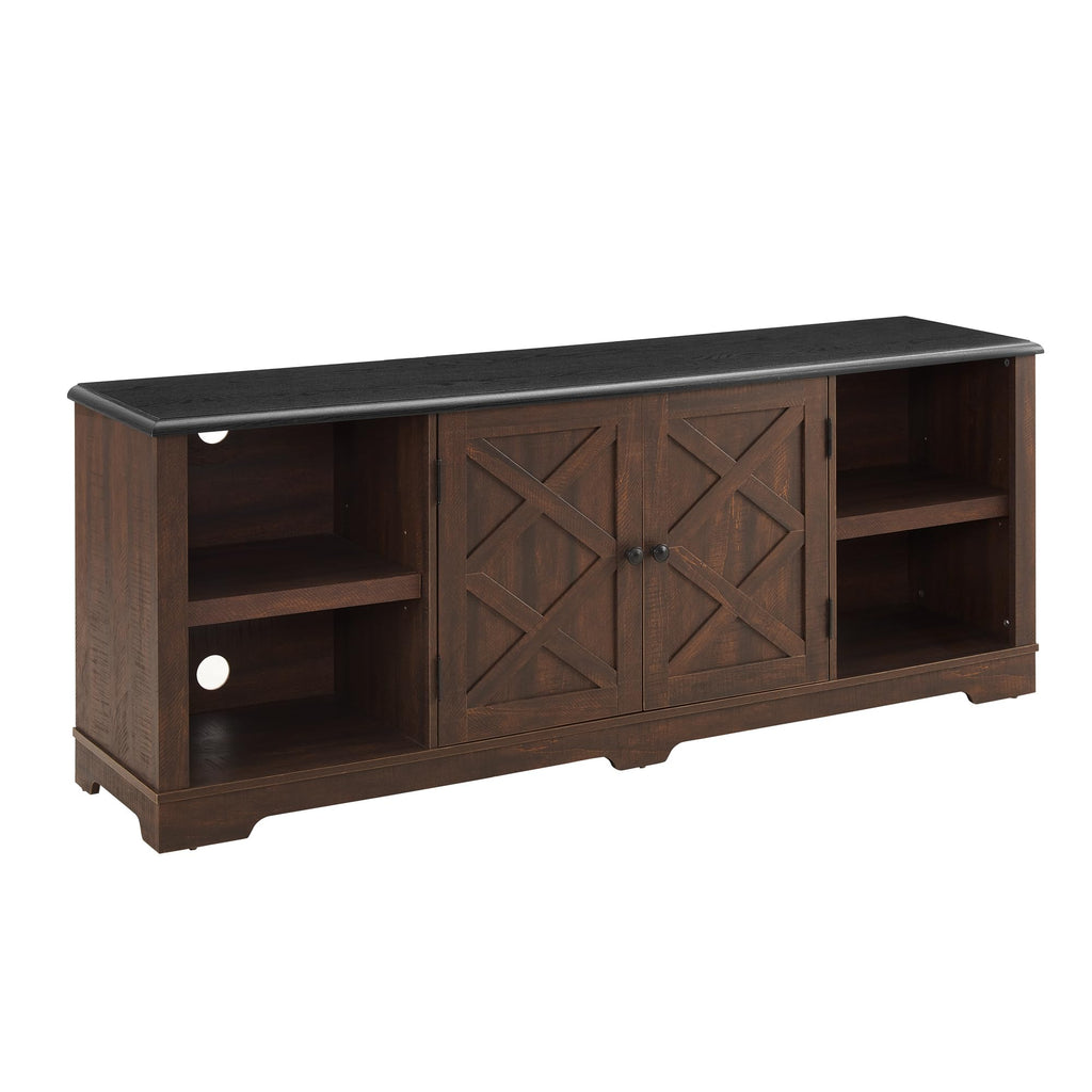Espresso and Black TV Media Stand with Open Shelves and Closed Cabinets O82148