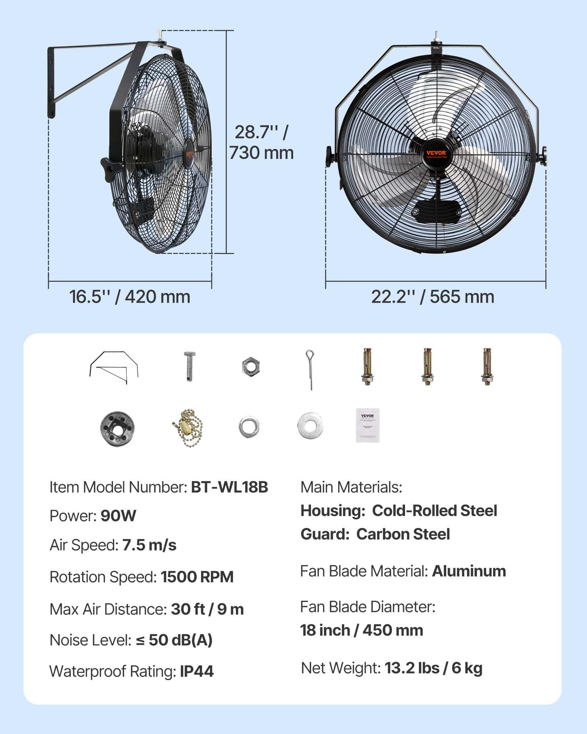 18 Inch 3-speed Wall Mounted Metal Fan L777788