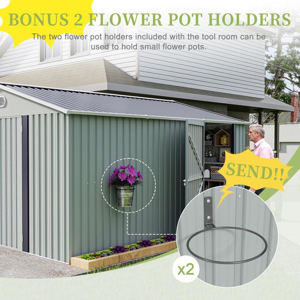 10x12 FT White Metal Storage Shed H665