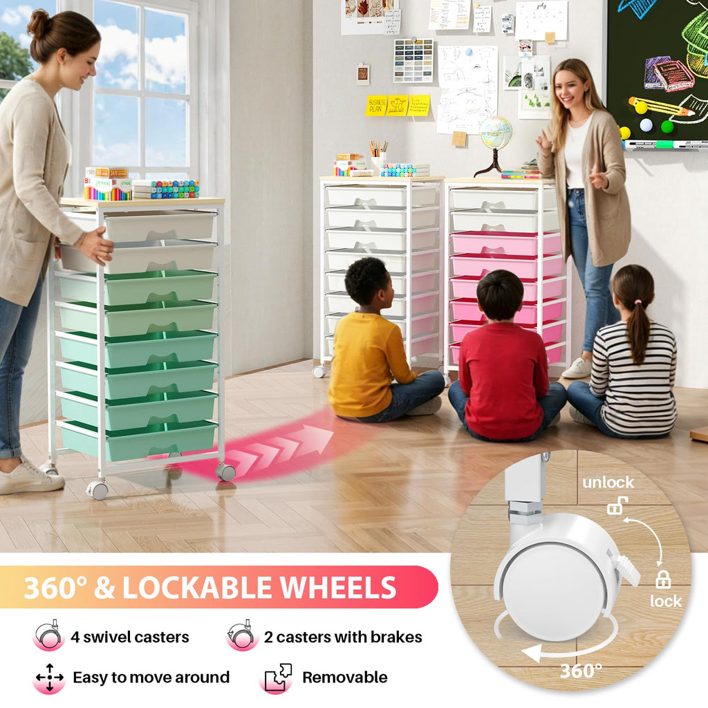 Green Rolling Cart with 8 Drawers W595089