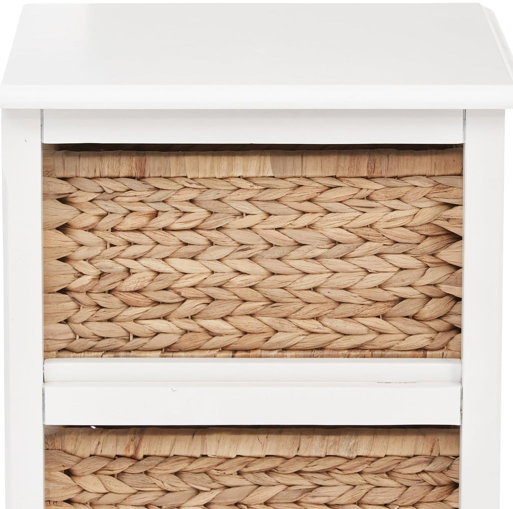 White 2-Tier 4-Drawer Storage Tower with Wood Frame and Baskets H134089