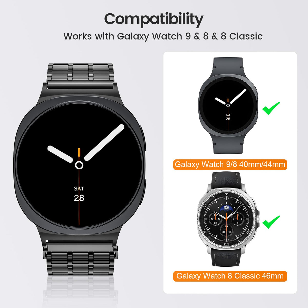 Magnetic Metal Band for Galaxy Watch 9 8 40mm 44mm/8 Classic 46mm B455
