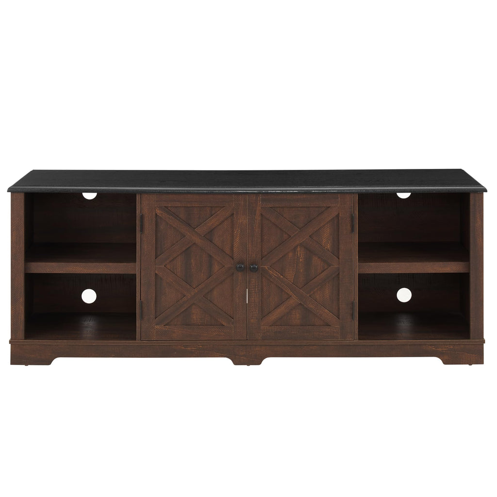 Espresso and Black TV Media Stand with Open Shelves and Closed Cabinets O82148