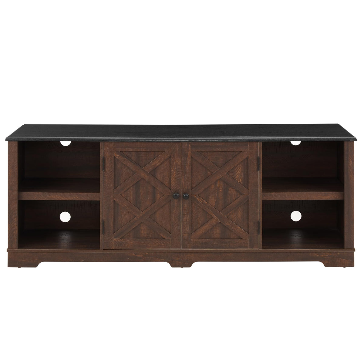Espresso and Black TV Media Stand with Open Shelves and Closed Cabinets O82148