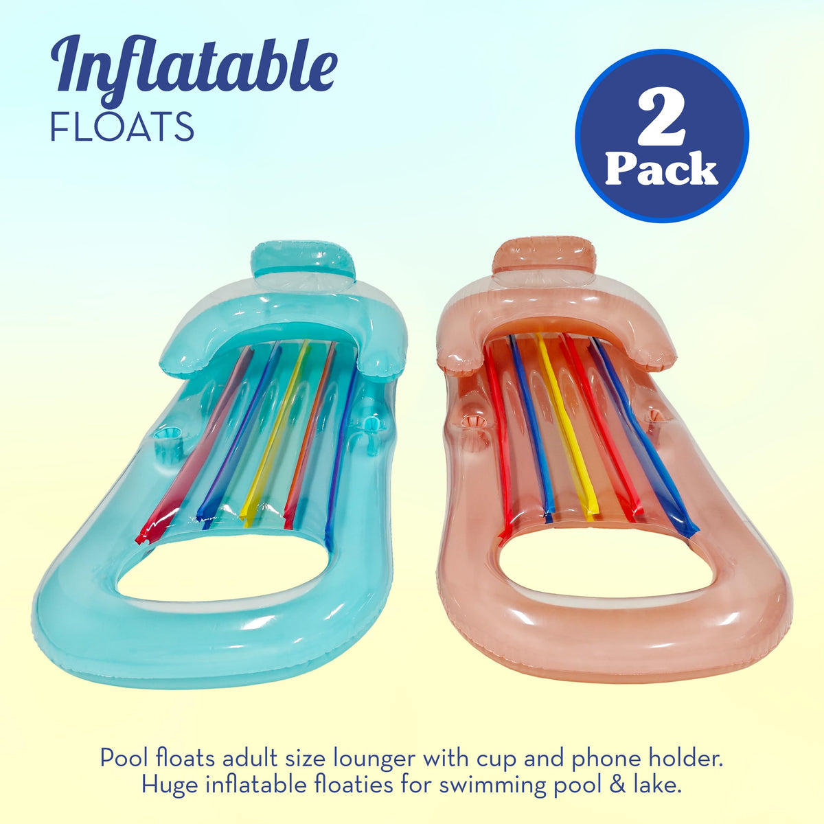 Adult Size Pool Floats Lounger with Cup Holder 2 Pack K936449