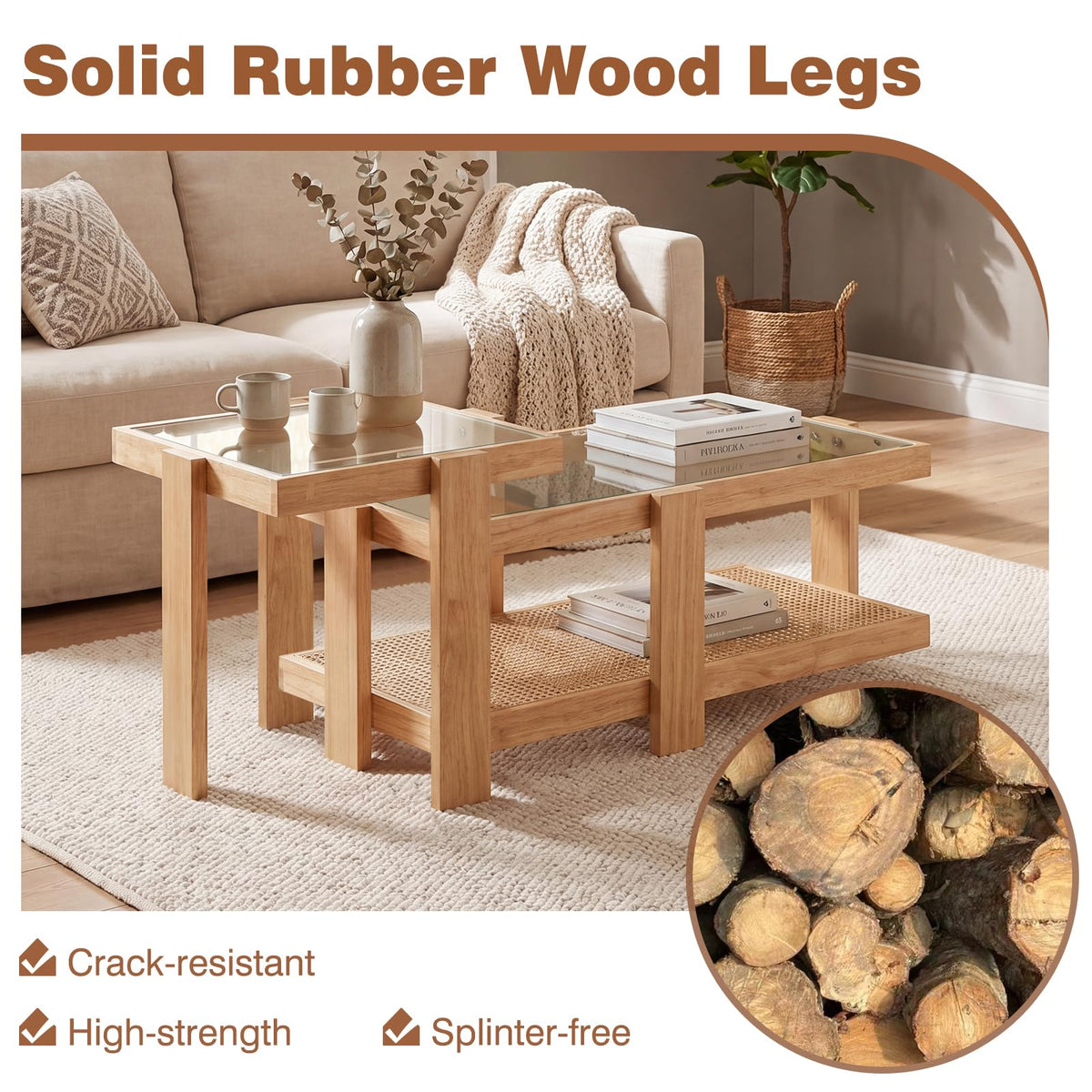 Nesting Coffee Table Set of 2 Rattan Tempered Glass R463976