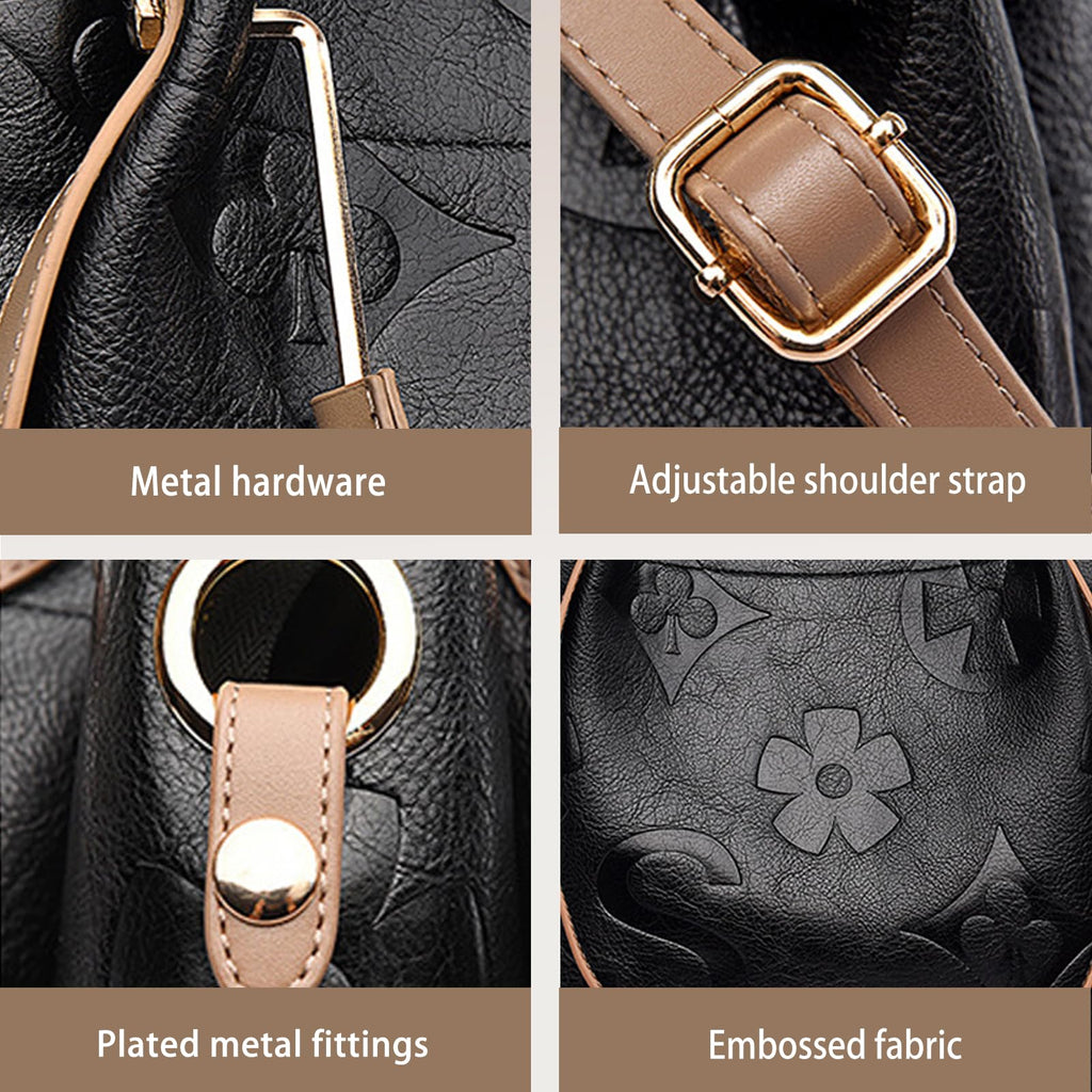 Women Embossed Bucket Bag Shoulder Crossbody Bag 2Pcs Set D701