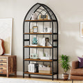 5-Tier 74.8-Inch Tall Curved Wood Bookshelf with Metal Frame G660786