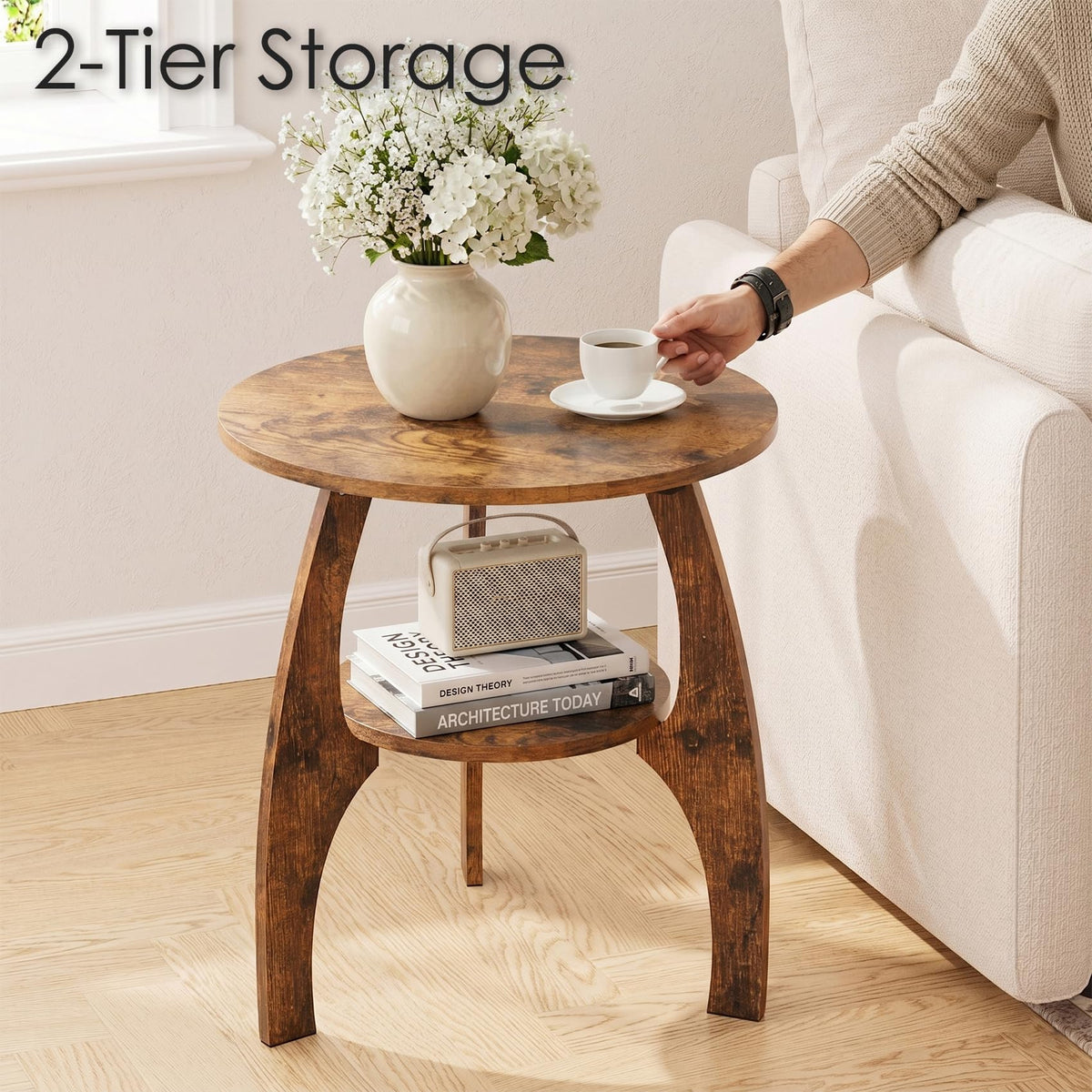 2-Tier Round Wood Side Table E832