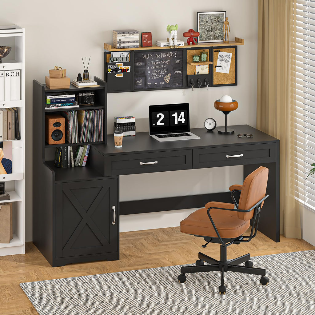 60" Computer Desk with Drawers & Bookshelves I61528