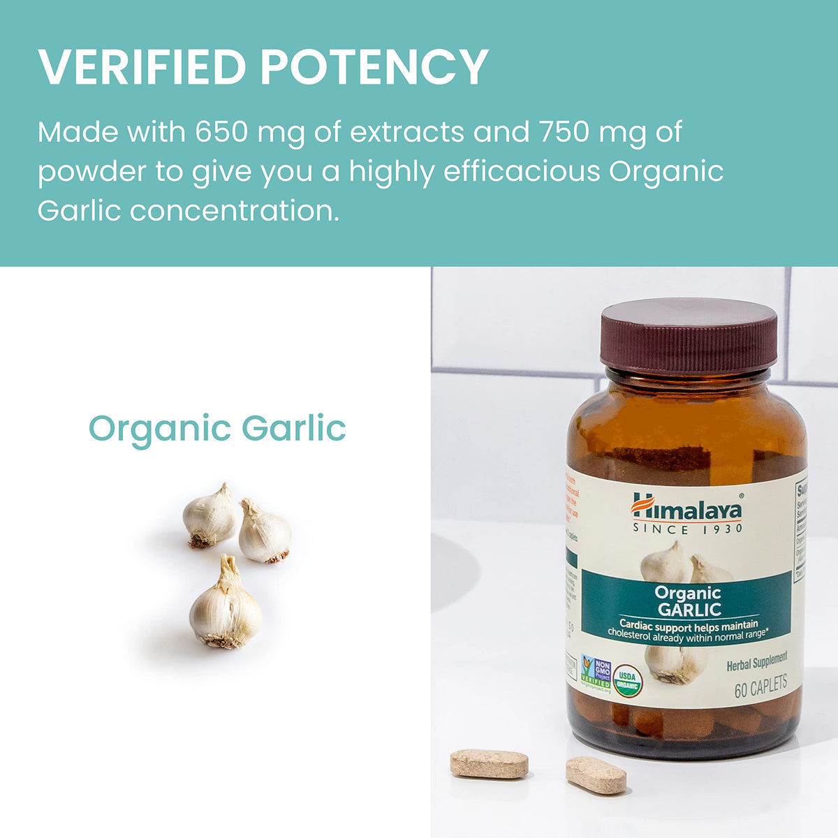 USDA Organic Garlic Supplements 1400 mg 60 Caplets Q27890