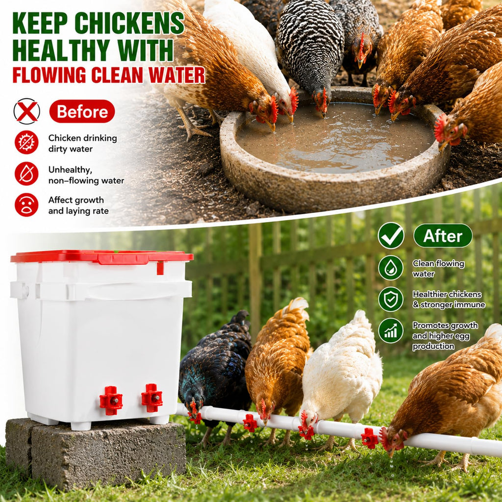 15 Pack Chicken Nipples Waterer with PVC Tee Fittings G219