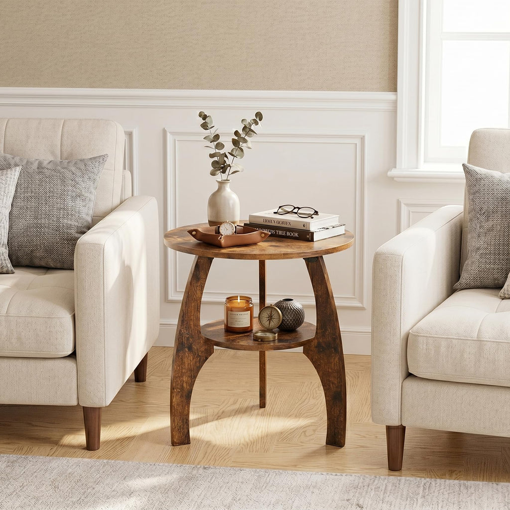 2-Tier Round Wood Side Table E832