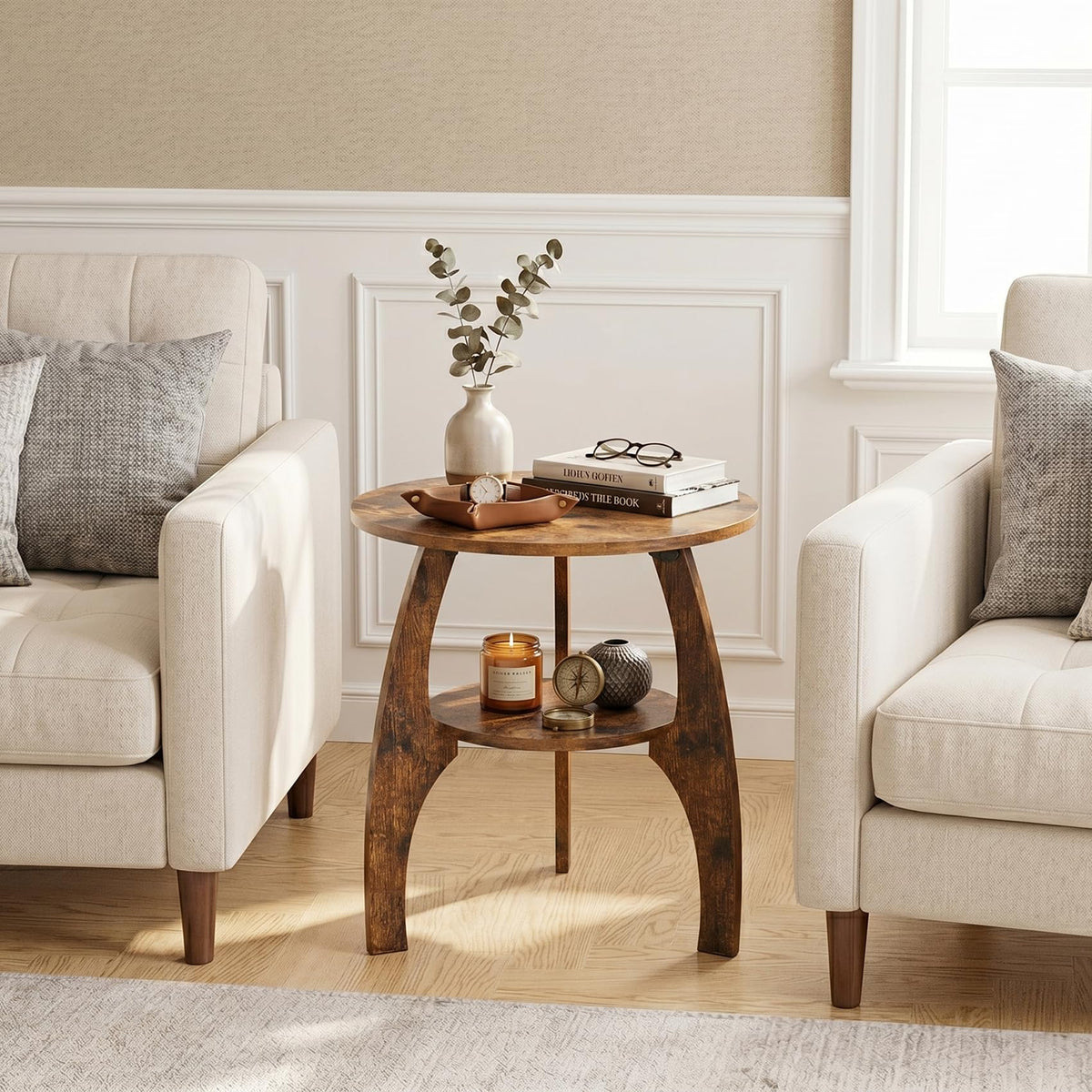 2-Tier Round Wood Side Table E832