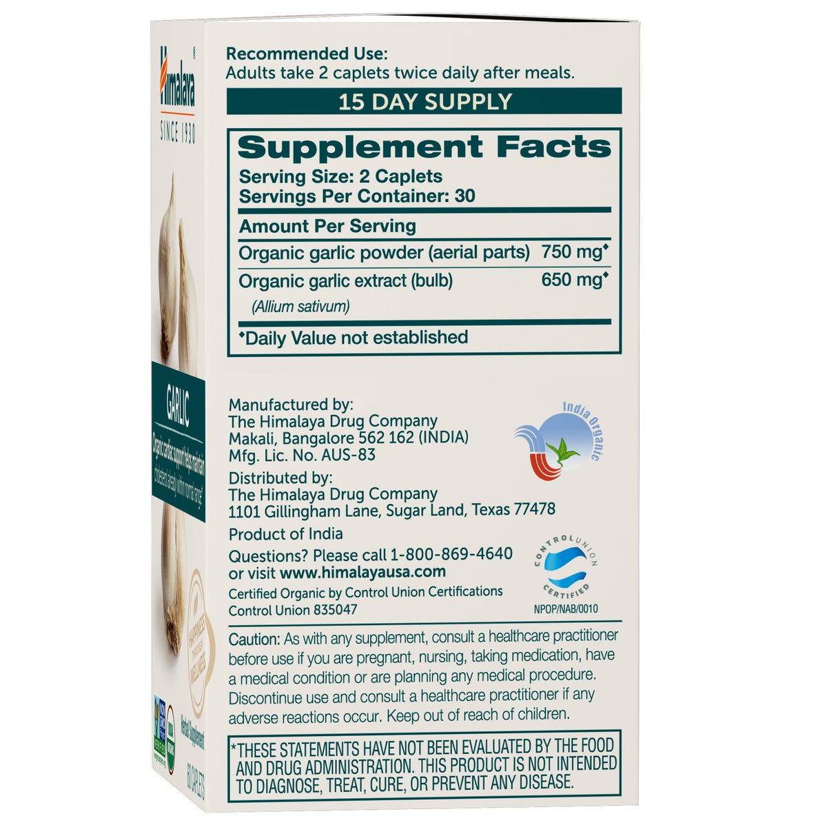 USDA Organic Garlic Supplements 1400 mg 60 Caplets Q27890