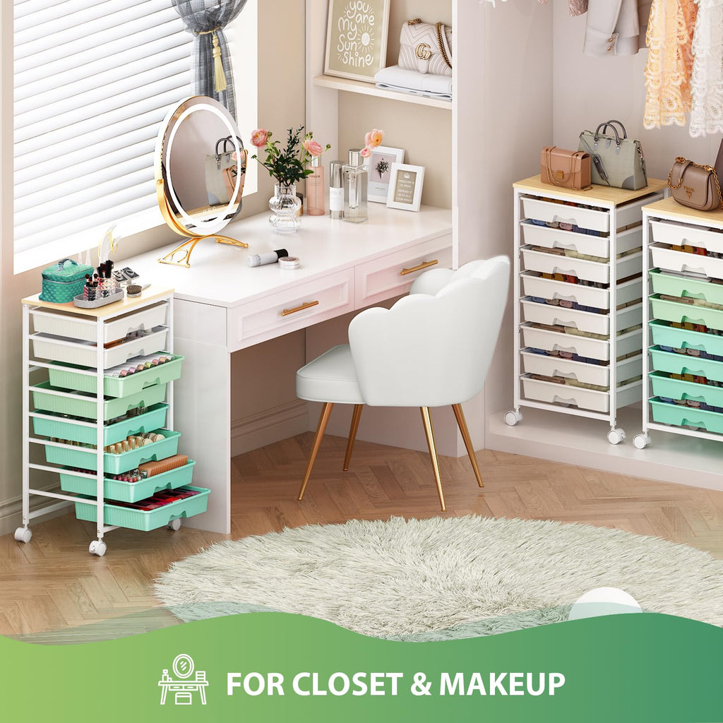 Green Rolling Cart with 8 Drawers W595089