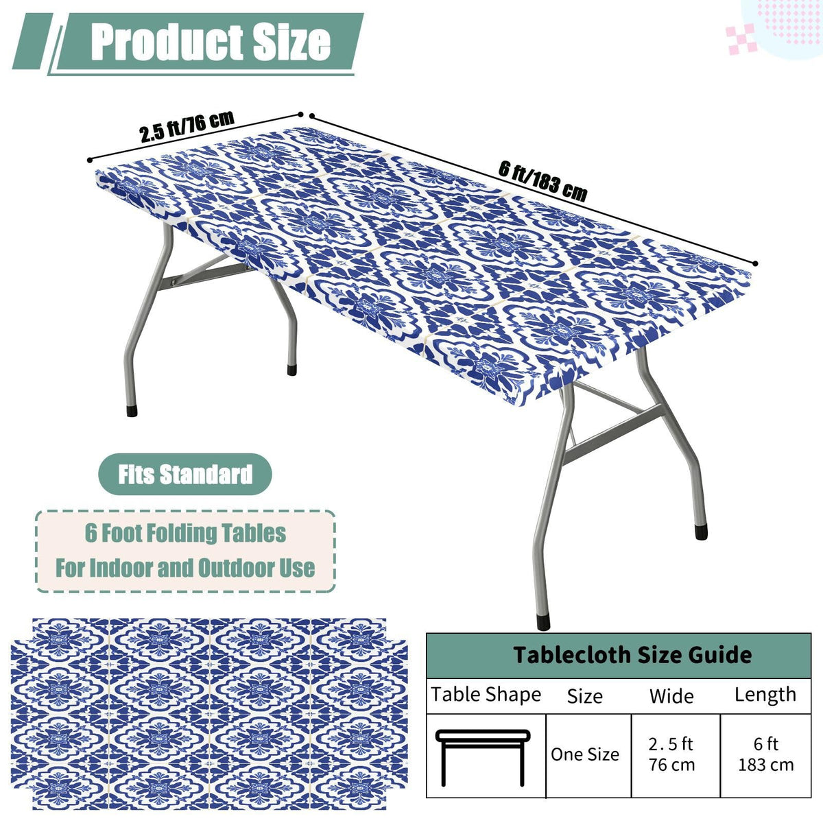 6 Ft Rectangle Water Resistant Tablecloth P2199