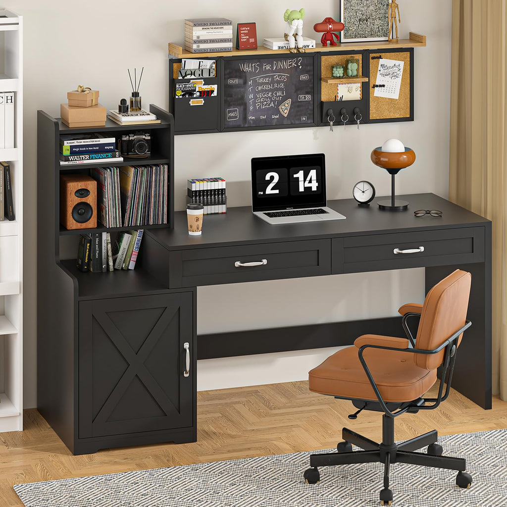 60" Computer Desk with Drawers & Bookshelves I61528
