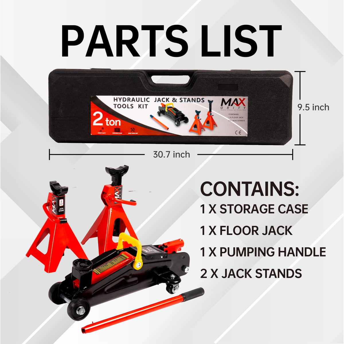 2-Ton Hydraulic Low Profile Trolley Floor Jack with Case and 1 Pair 2 Ton Jack Stands C818