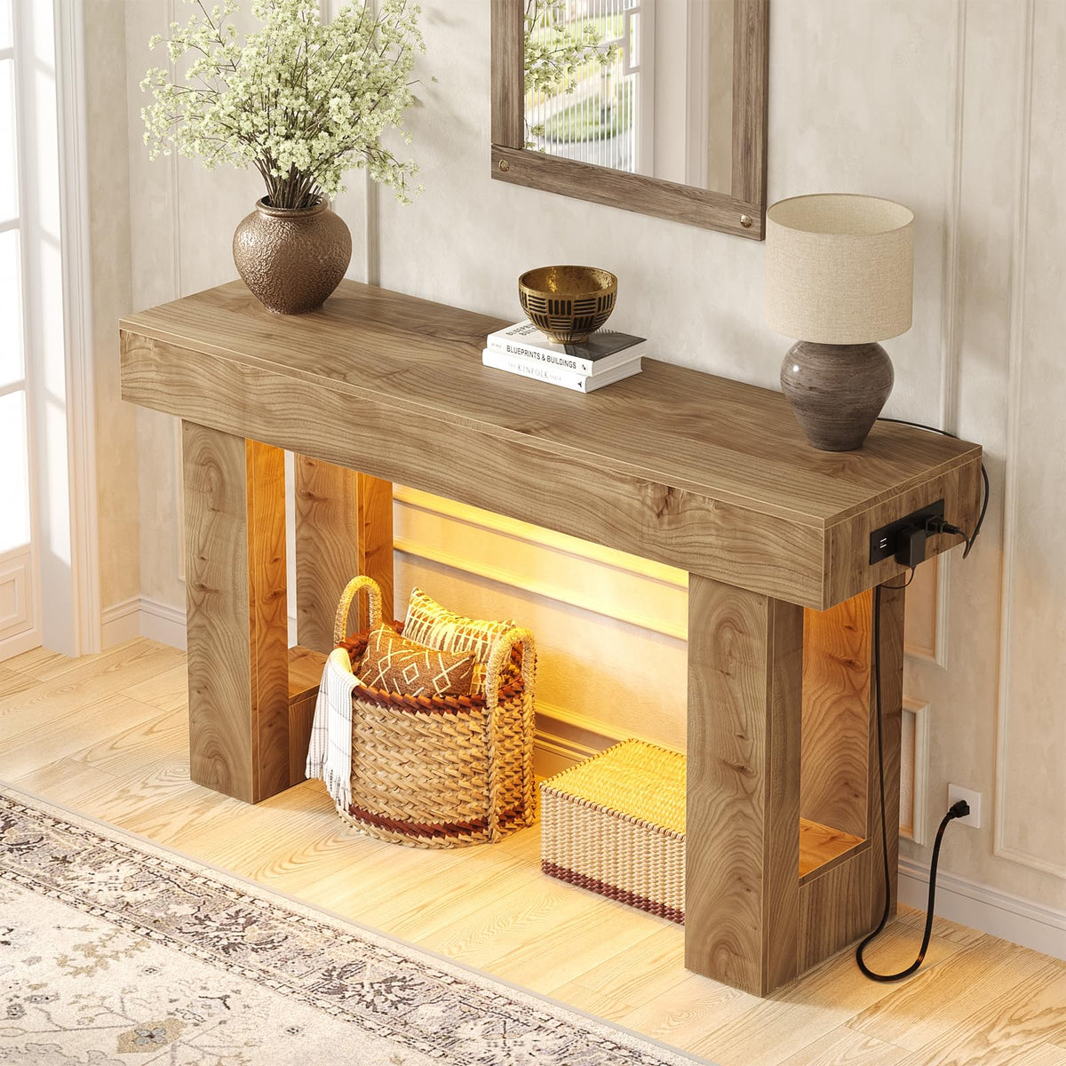 47" Entryway Table with Sensor Light & AC Outlets V409