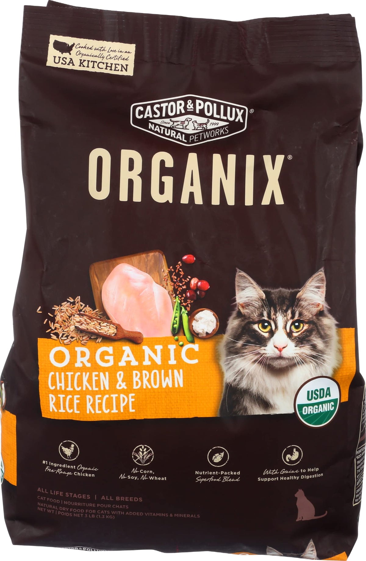 Organic Chicken & Brown Rice Recipe Dry Cat Food 3 lb. Bag W979216