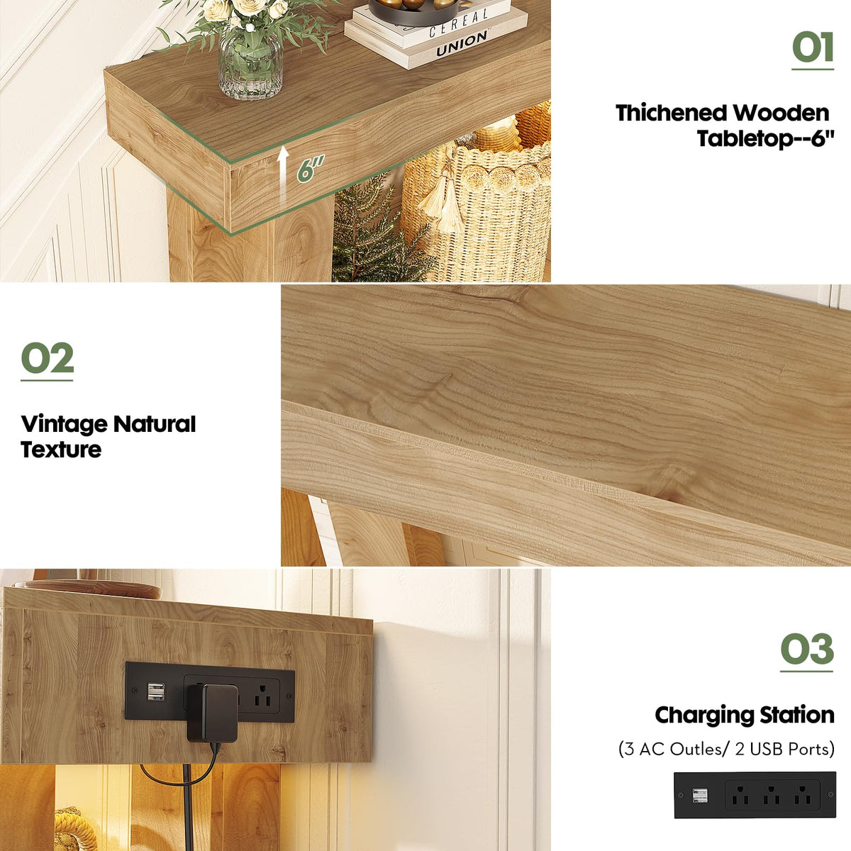 47" Entryway Table with Sensor Light & AC Outlets V409