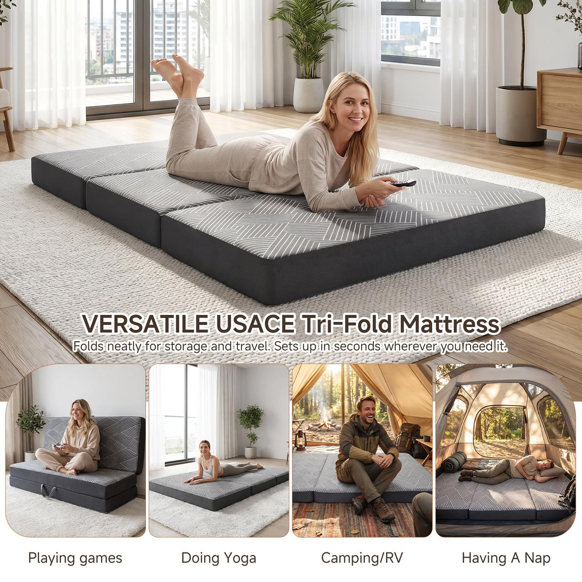 Memory Foam Tri Folding Mattress Twin Size 4 Inch T8524