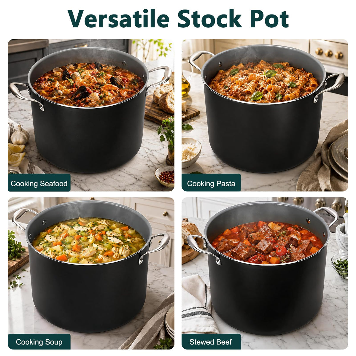 16QT Nonstick Ceramic Stock Pot with Tempered Glass Lid M387