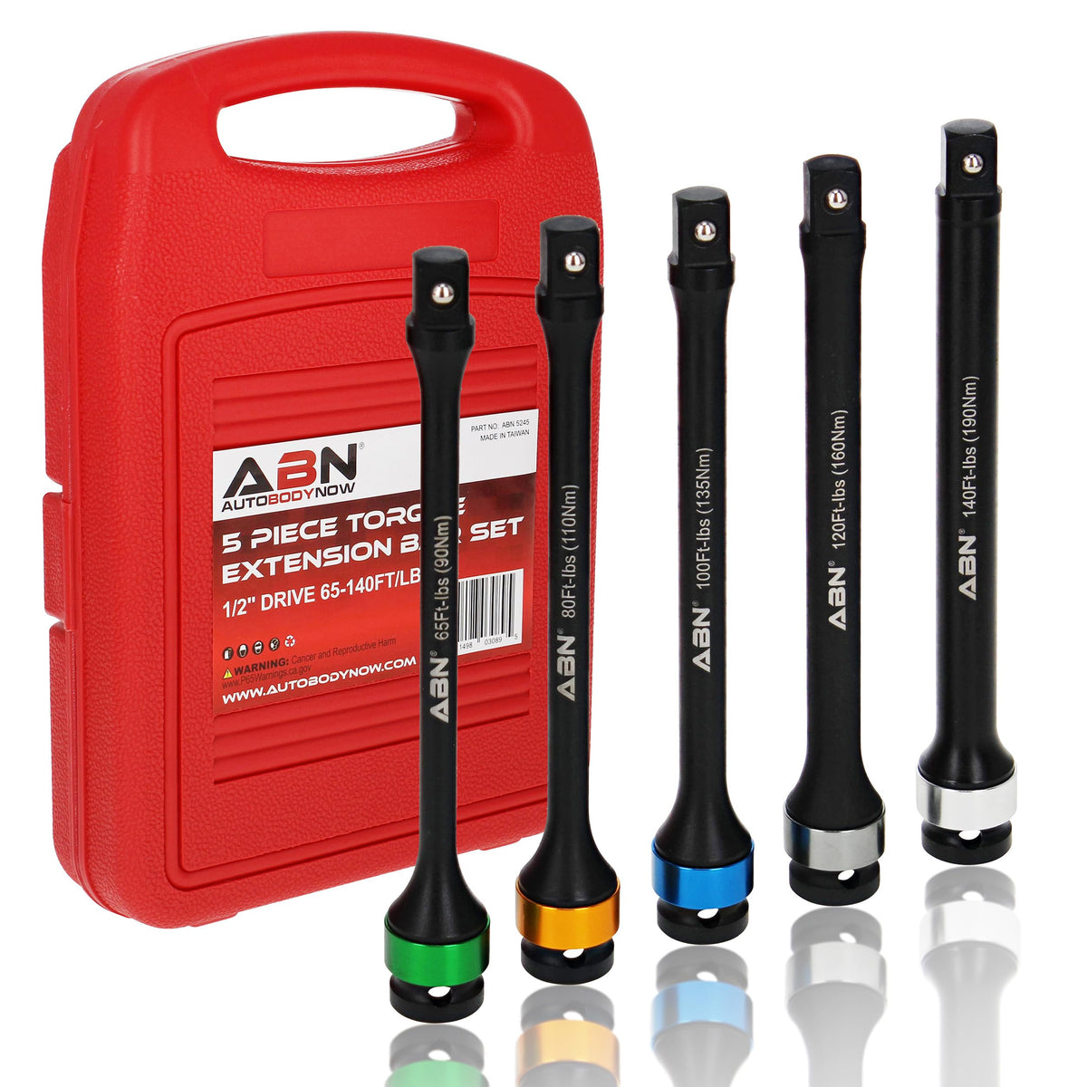 1/2in Drive 8in Long Torque Limiting Socket Extension Bar 5pc Set Y7173