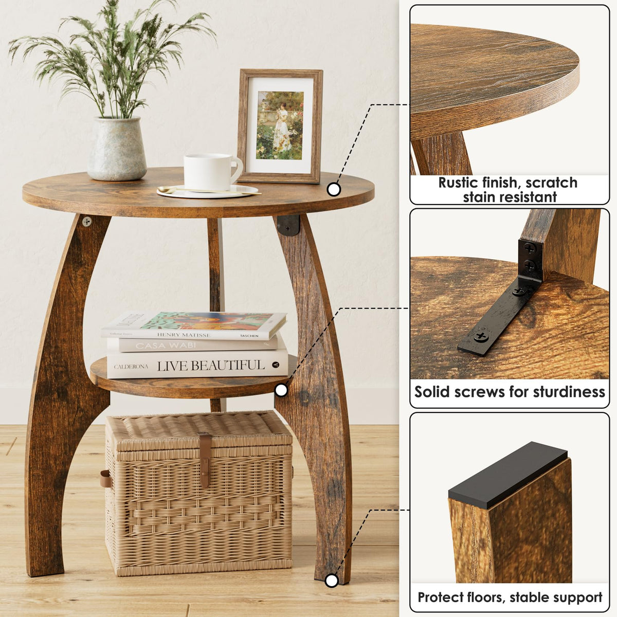2-Tier Round Wood Side Table E832