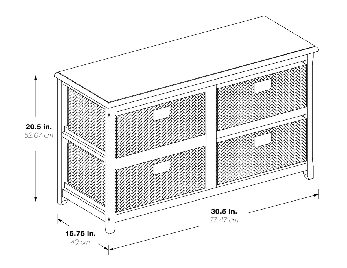 White 2-Tier 4-Drawer Storage Tower with Wood Frame and Baskets H134089