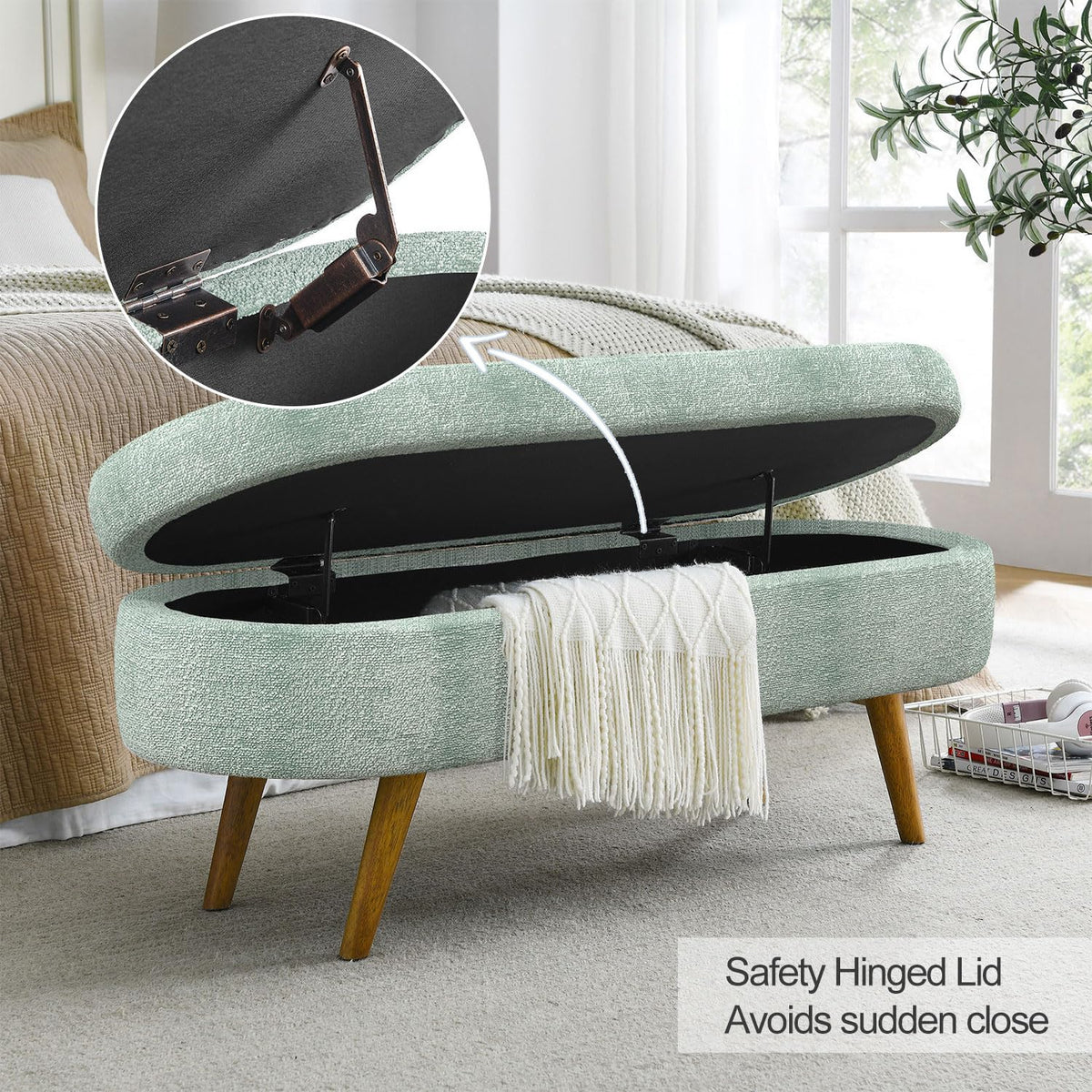 Cyan Boucle Storage Ottoman Bench F318425