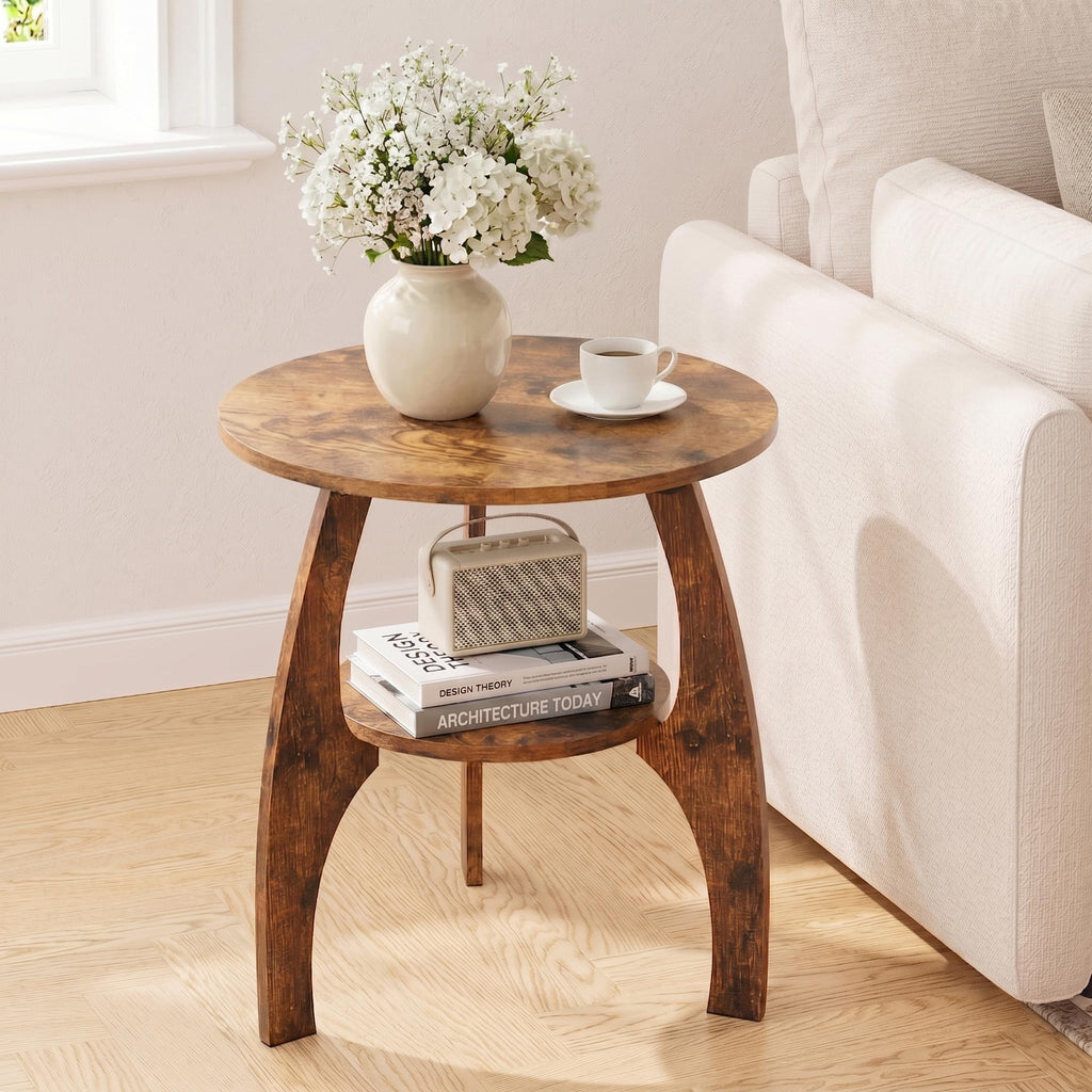 2-Tier Round Wood Side Table E832