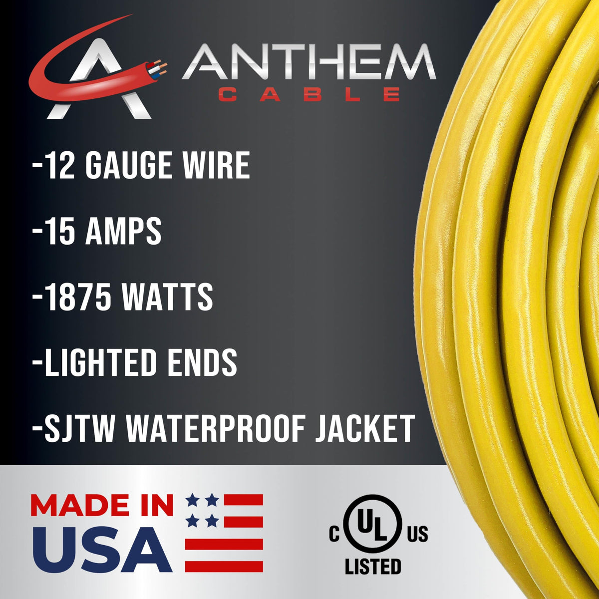 100 ft 12 Gauge Yellow Outdoor Extension Cord E416