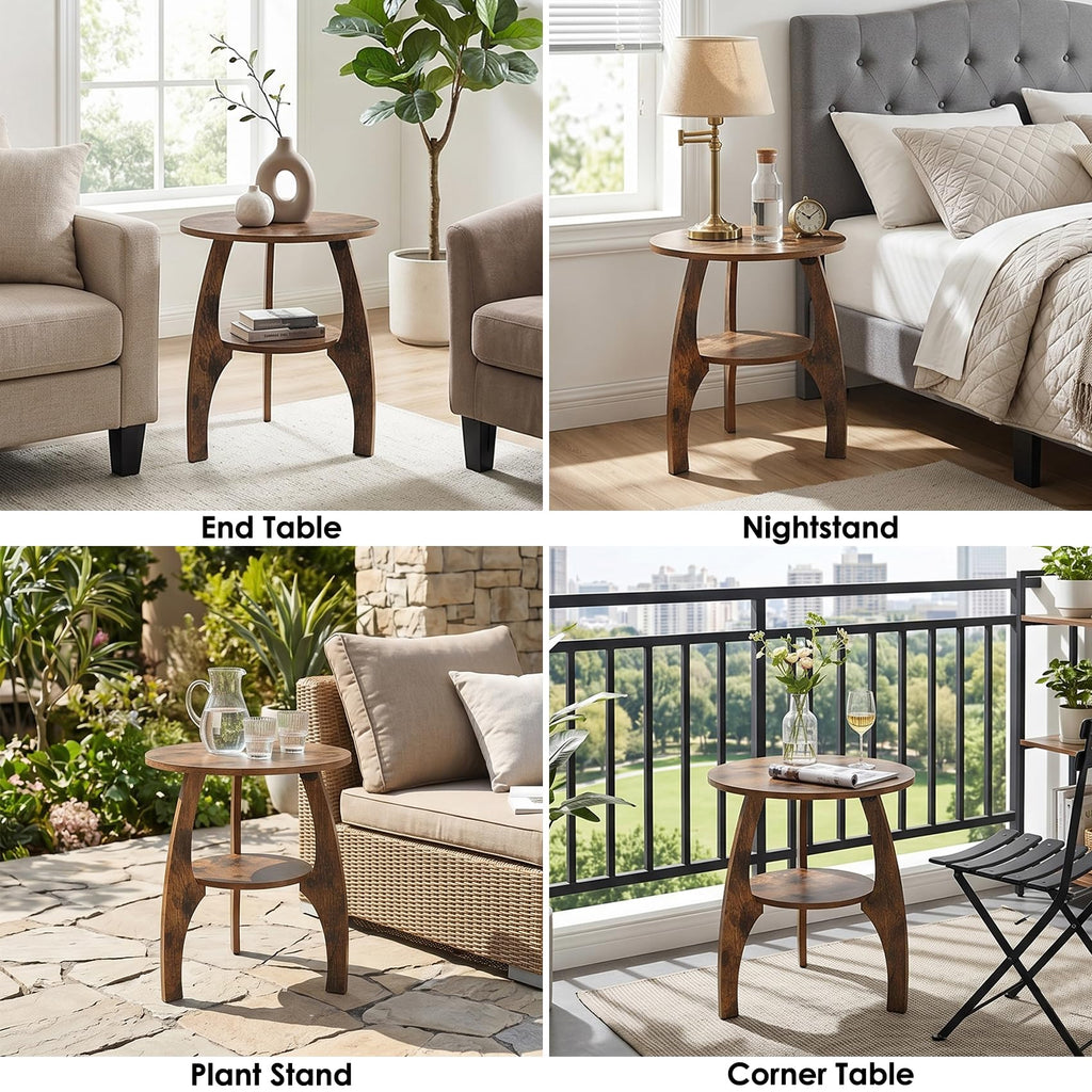 2-Tier Round Wood Side Table E832