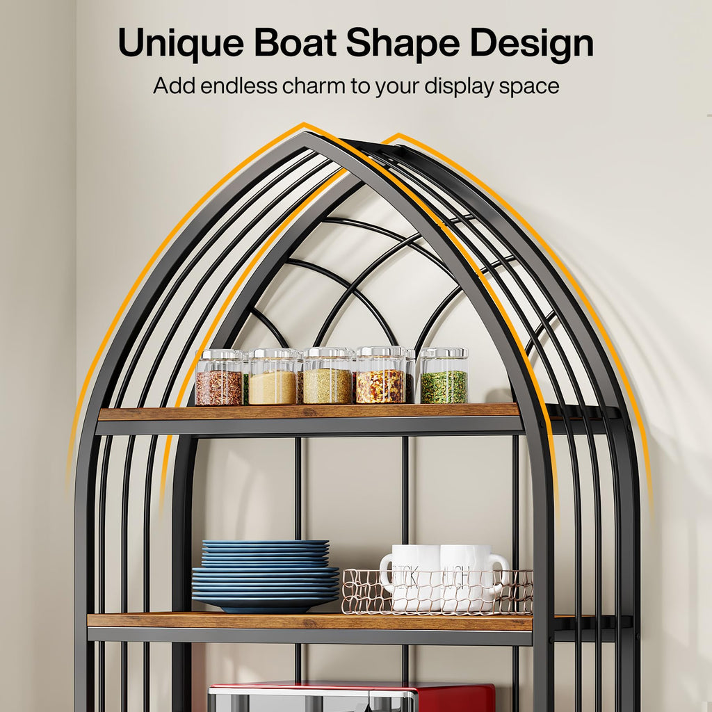 5-Tier 74.8-Inch Tall Curved Wood Bookshelf with Metal Frame G660786
