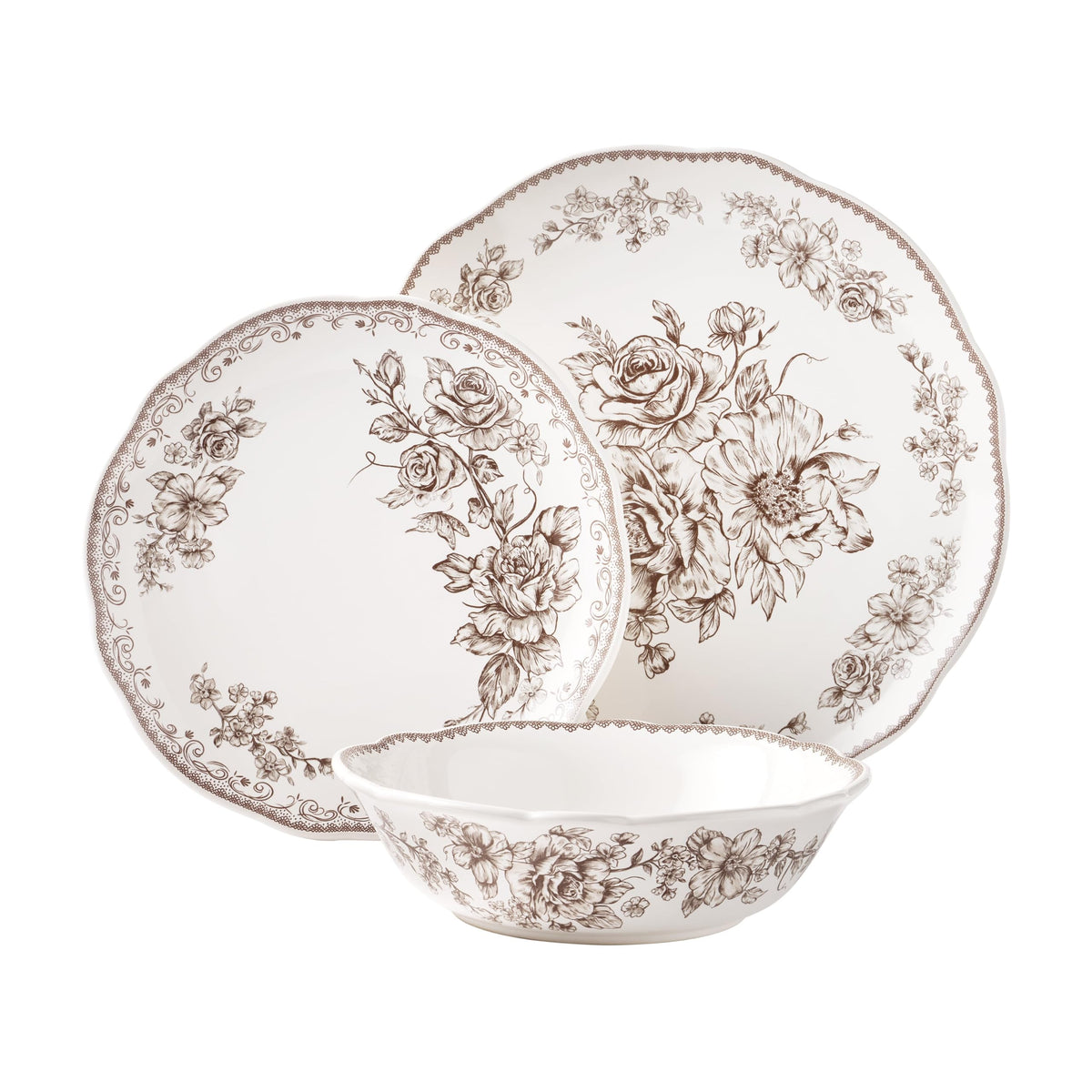 12 Piece Green Floral Stoneware Dinnerware Set G8229