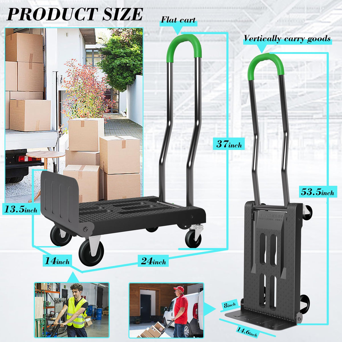 2-in-1 Convertible Hand Truck Dolly, 330LBS Capacity, Foldable Black & Dill Green U8510