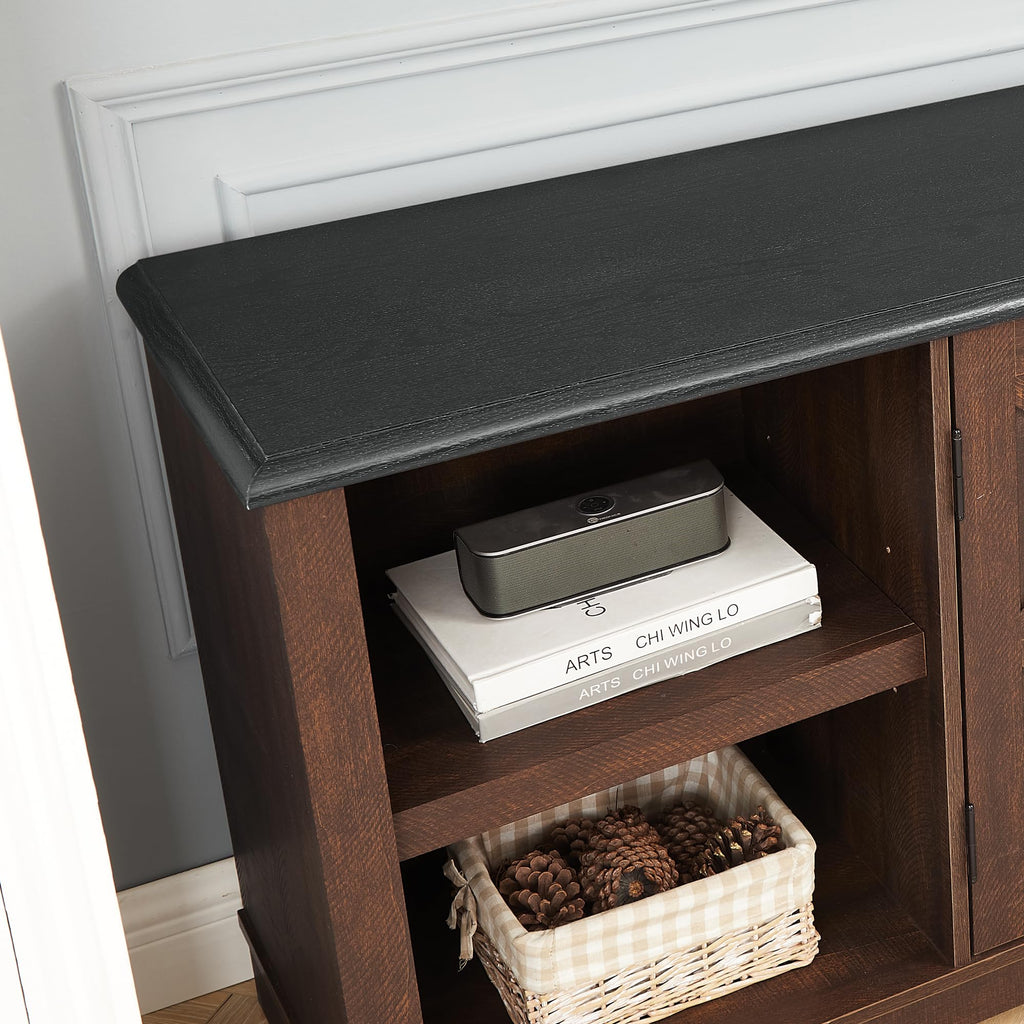 Espresso and Black TV Media Stand with Open Shelves and Closed Cabinets O82148
